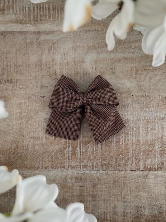 Mocha Micro Check Linen Sailor Bow