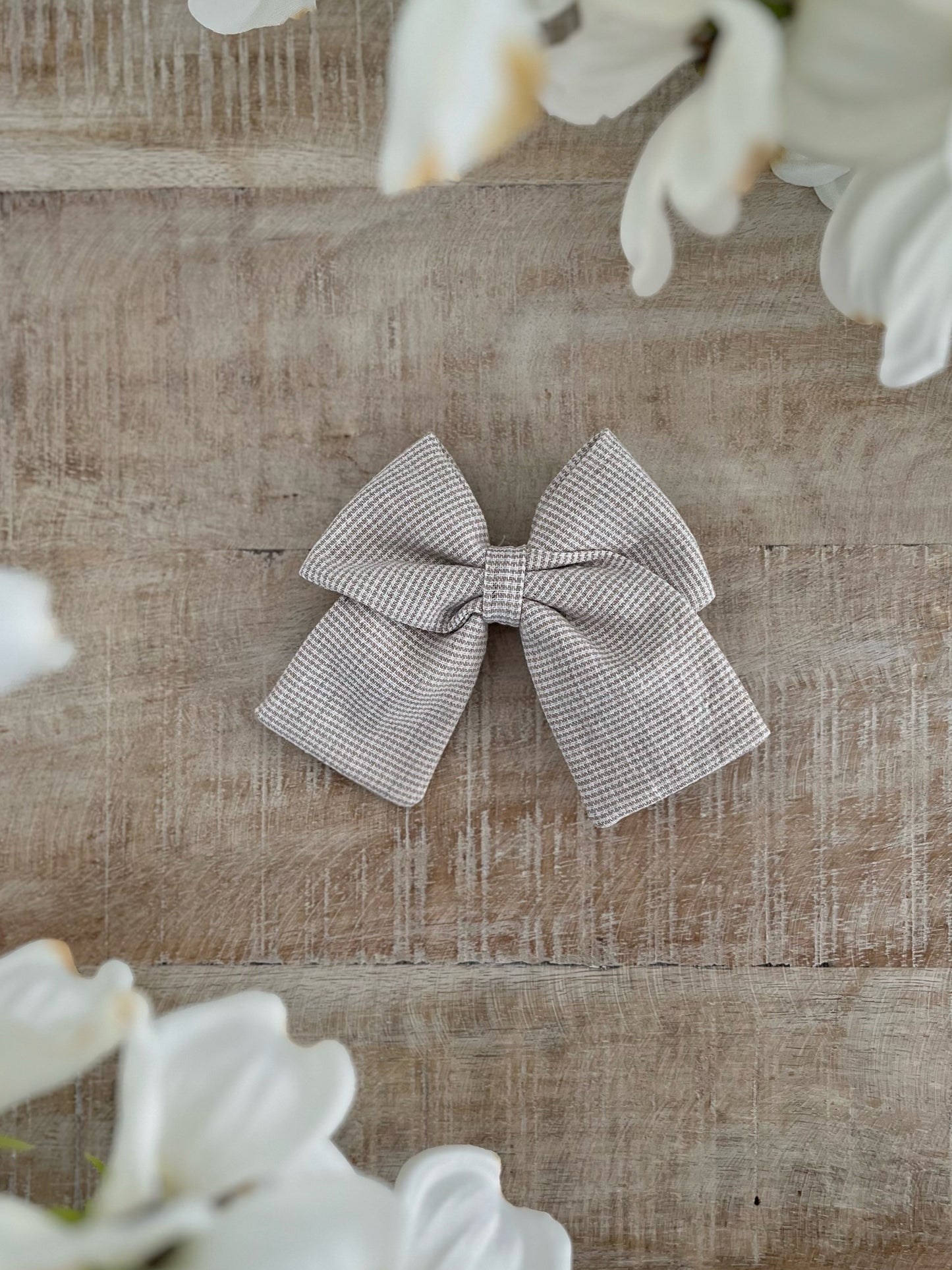 Oatmeal Micro Check Linen Sailor Bow