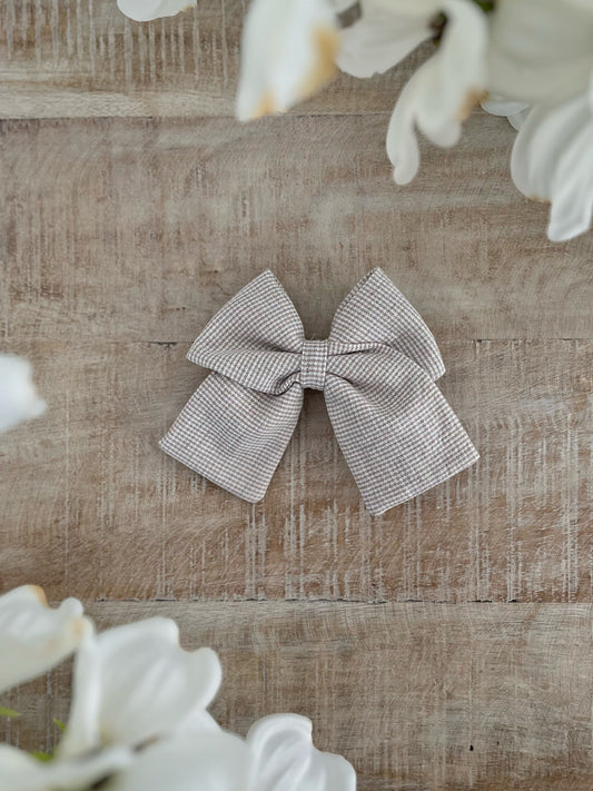 Oatmeal Micro Check Linen Sailor Bow