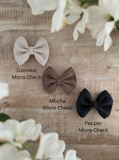 Pepper Micro Check Linen Sailor Bow