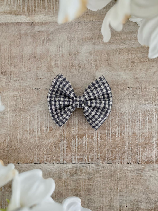 Rustic Blue Check Linen Bow Tie