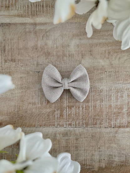 Oatmeal Micro Check Linen Bow Tie