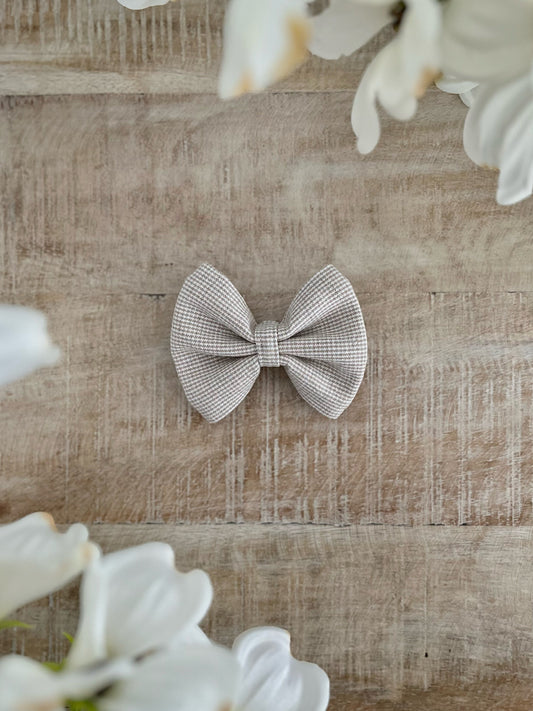 Oatmeal Micro Check Linen Bow Tie
