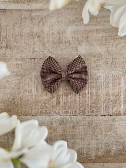 Mocha Micro Check Linen Bow Tie