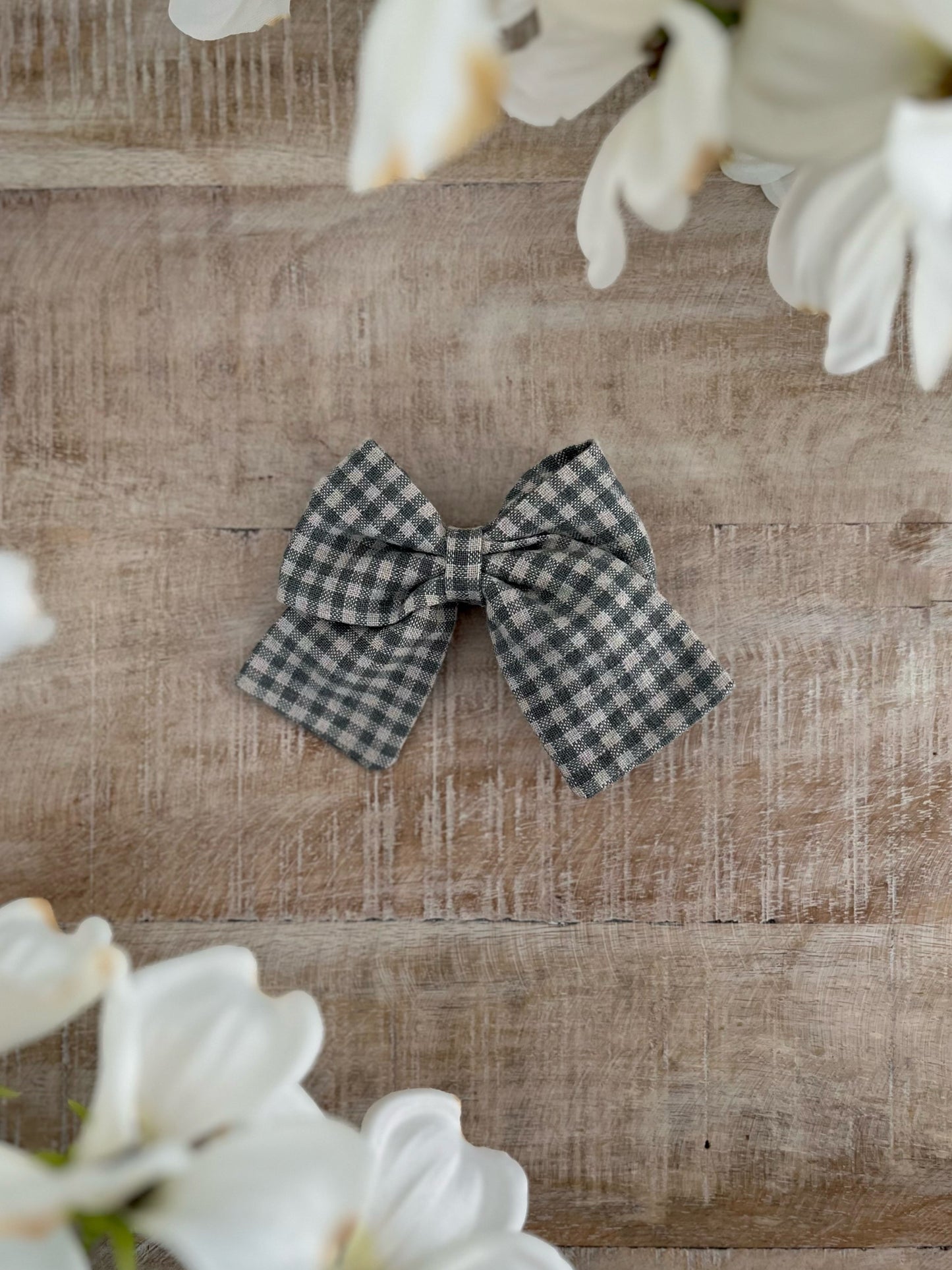 Olive Check Linen Sailor Bow