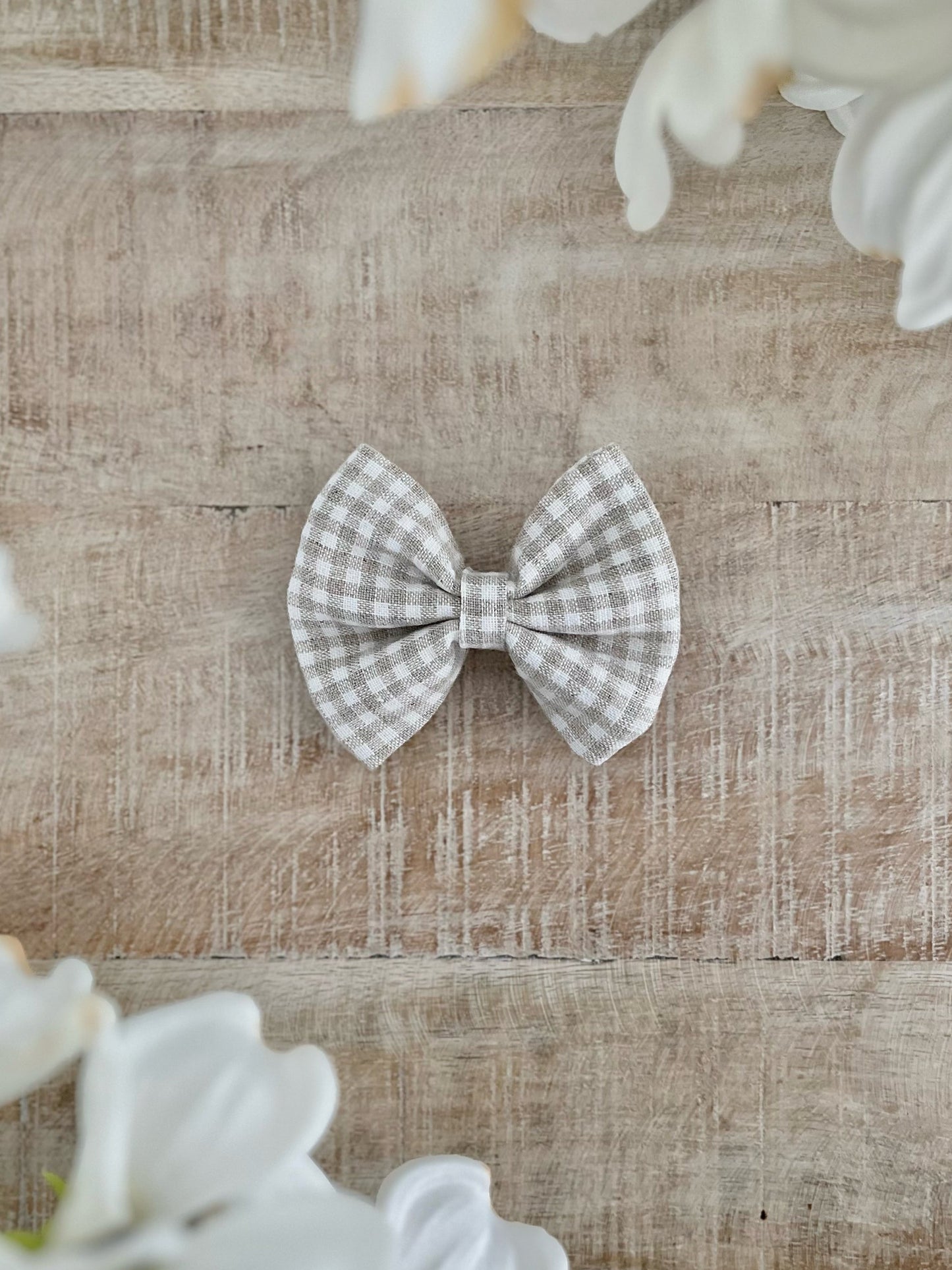 Oatmeal Check Linen Bow Tie
