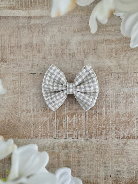 Oatmeal Check Linen Bow Tie