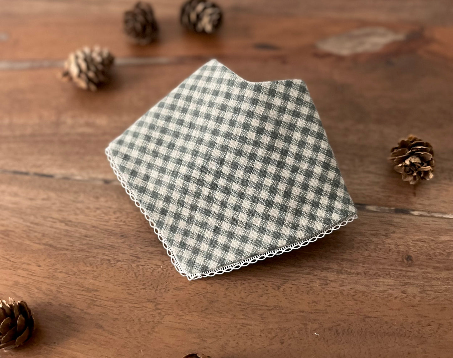 Olive Check Linen Bandana