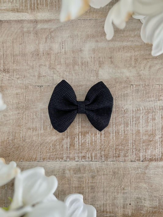 Pepper Micro Check Linen Bow Tie