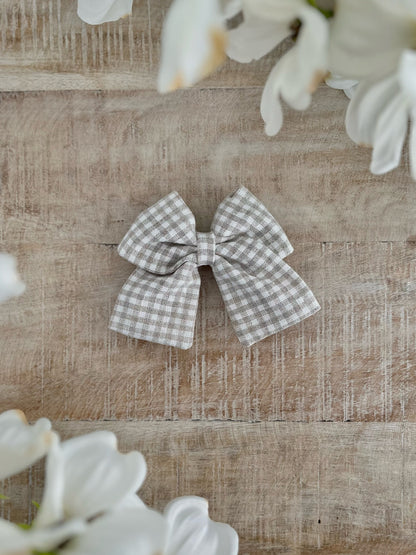 Oatmeal Check Linen Sailor Bow