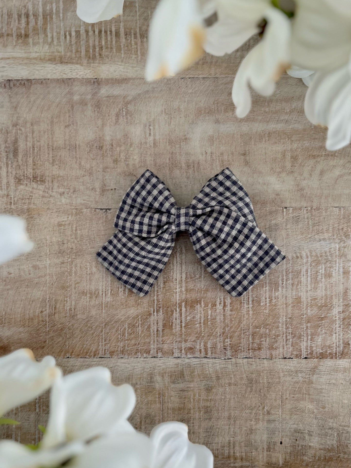Rustic Blue Check Linen Sailor Bow